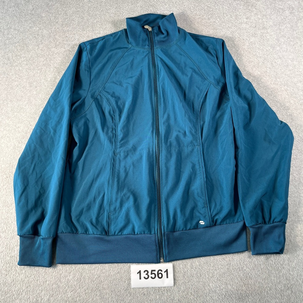 Infinity Track Jacket Womens Large Teal Excellent Zip Up Mock Neck 2391A